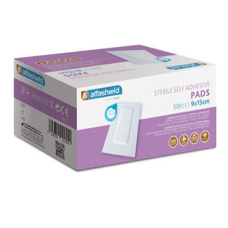 Alfashield Self Adhesive Pad Αποστειρωμένο Αντικολλητικό Υποαλλεργικό Αυτοκόλλητο Επίθεμα 9cmx15cm 50 Τεμάχια