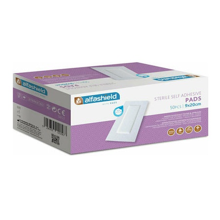 Alfashield Self Adhesive Pad Αποστειρωμένα Αυτοκόλλητα Επιθέματα 9cm x 20cm 50 Τεμάχια