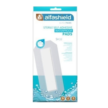 Alfashield Sterile Self Adhesive Waterproof Pads Αδιάβροχα Αποστειρωμένα Αυτοκόλλητα Επιθέματα 6cm x 8cm 5 τεμάχια