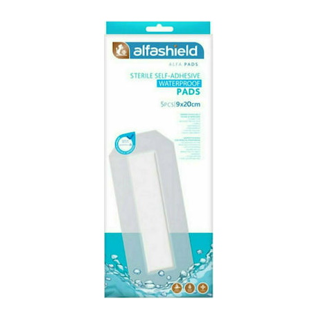 Alfashield Sterile Self Adhesive Waterproof Pads Αδιάβροχα Αποστειρωμένα Αυτοκόλλητα Επιθέματα 9cm x 20cm 5 τεμάχια