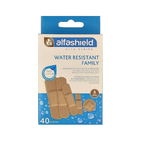 Alfashield Water Resistant Family Strips Αδιάβροχα Επιθέματα σε 5 Μεγέθη 40 τεμάχια
