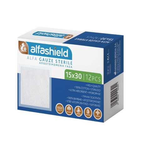 Alfashield Αποστειρωμένη Γάζα 15cm x 30cm 12τεμάχια