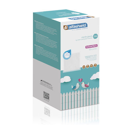 Alfashield Alfa Gauze Sterile New Born Care Αποστειρωμένη Γάζα με Ατμό 5x5 16ply 50 τεμάχια