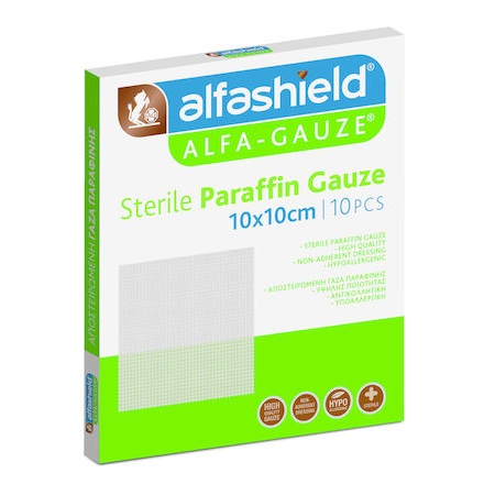 Alfashield Sterile Paraffin Gauze Αποστειρωμένη Γάζα Παραφίνης 10cm x 10cm 10 Τεμάχια