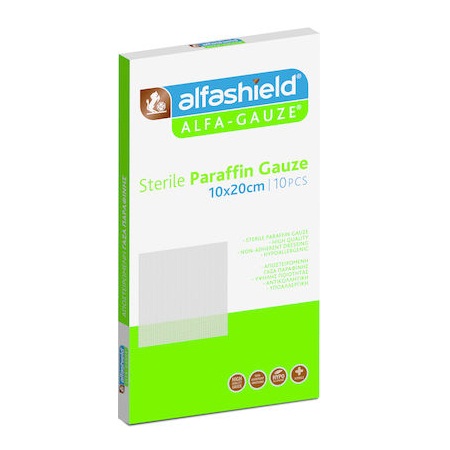 Alfashield Sterile Paraffin Gauze Αποστειρωμένη Γάζα Παραφίνης 10cm X 20cm 10 Τεμάχια