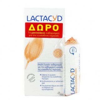 Lactacyd Intimate Lotion Λοσιόν Καθαρισμού Ευαίσθητης Περιοχής 300ml + ΔΩΡΟ Intimate Wipes Υγρά Μαντηλάκια 15 Τεμάχια