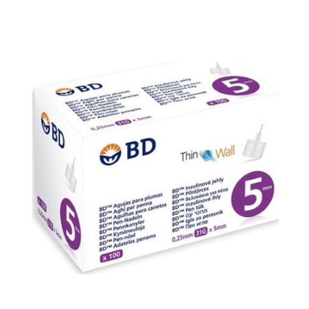 BD Thin Wall Βελόνες ινσουλίνης Για Πένες 31G x 5mm 100 τεμάχια