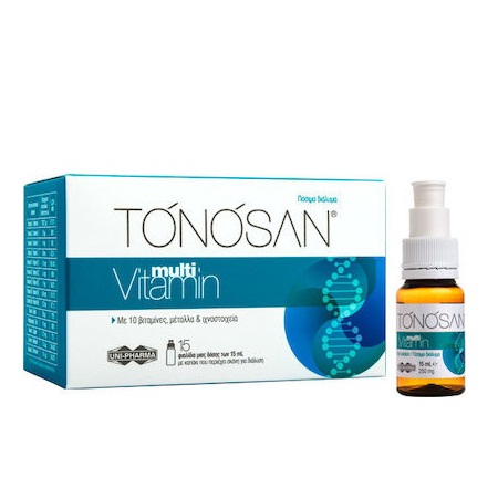 Uni-Pharma Tonosan Multivitamin Συμπληρώματα Διατροφής Με 10 Βιταμίνες, Μέταλλα & Ιχνοστοιχεία 15 Φιαλίδια x 15ml