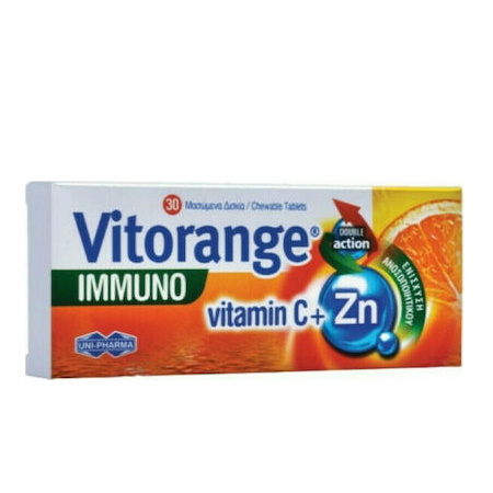 Uni-Pharma Vitorange Immuno Vitamin C + Zn 30 Μασώμενα Δισκία