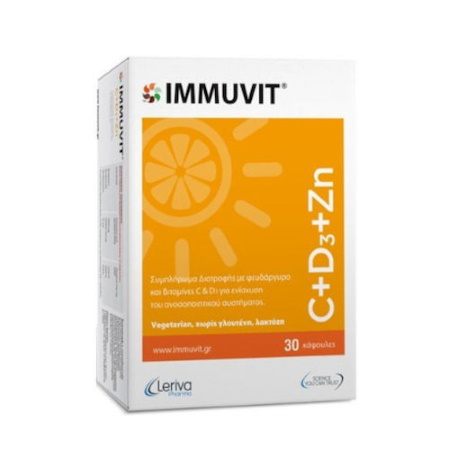 Leriva Immuvit C+D3+Zn Συμπλήρωμα Διατροφής για ενίσχυση του ανοσοποιητικού συστήματος 30 κάψουλες