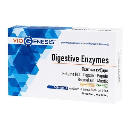 VioGenesis Digestive Enzymes Πεπτικά Ένζυμα 30 Φυτικές Κάψουλες