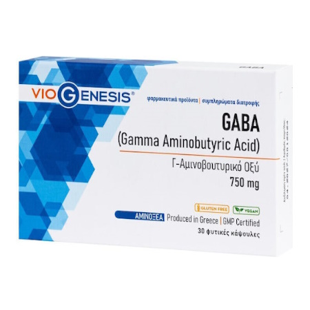 VioGenesis GABA 750mg Συμπλήρωμα Διατροφής Για Την Διαχείριση Του Στρες & Του Άγχους 30 Κάψουλες