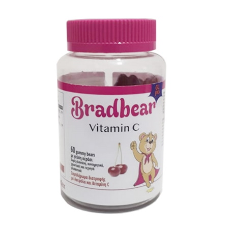 Bradex Bradbear Vitamin C Συμπλήρωμα Διατροφής για Παιδιά με Βιταμίνη C και Ασερόλα Γεύση Κεράσι 60 Ζελεδάκια