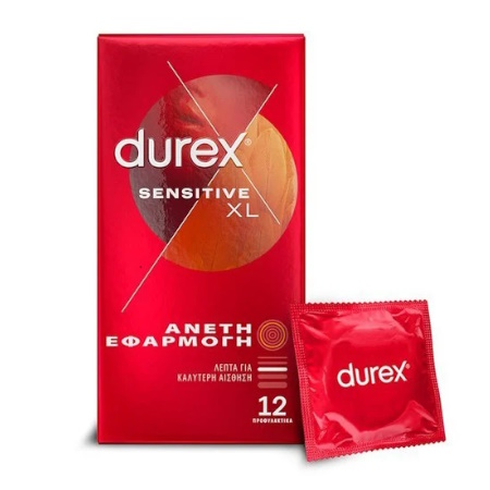 Durex Sensitive XL Λεπτά Προφυλακτικά με Άνετη Εφαρμογή 12 Τεμάχια