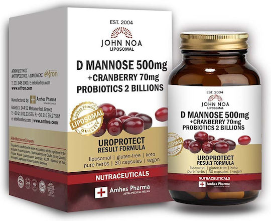 John Noa Liposomal D Mannose 500mg & Cranberry 70mg & Probiotics 2 Billions Συμπλήρωμα Διατροφής Για Την Καλή Λειτουργία Του Ουροποιητικού Συστήματος 30 Κάψουλες