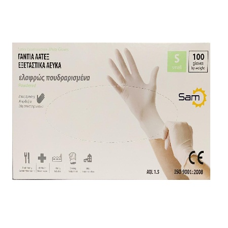Mopatex Sam Gloves Γάντια Latex Μιας Χρήσης Ελαφρώς Πουδραρισμένα Λευκά Μέγεθος Small 100 Τεμάχια