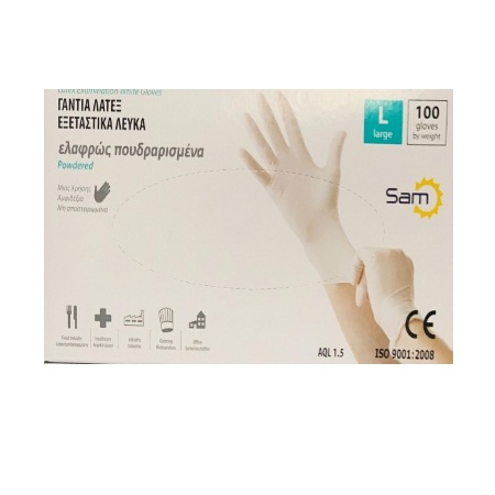 Mopatex Sam Gloves Γάντια Latex μιας Χρήσης Ελαφρώς Πουδραρισμένα Λευκά Μέγεθος Large 100 Τεμάχια