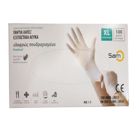 Mopatex Sam Gloves Γάντια Latex Μιας Χρήσης Ελαφρώς Πουδραρισμένα Λευκά Μέγεθος Extra Large 100 Τεμάχια