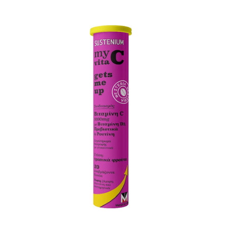 Menarini Sustenium My Vita C Gets me Up Vitamin C 1000mg & Vitamin D Συμπλήρωμα για Ενίσχυση του Ανοσοποιητικού 20 αναβράζοντα δισκία