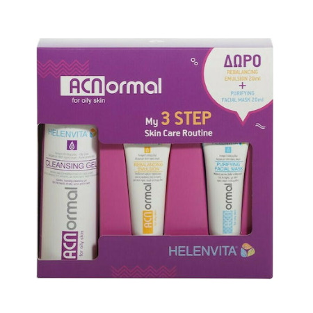 Helenvita Promo ACNormal My 3 Step Skin Care Cleansing Gel 200ml + ΔΩΡΟ Rebalancing Emulsion 20ml & Purifying Facial Mask 20ml