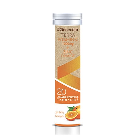 Genecom Terra Vitamin C 1000mg + Zinc με γεύση πορτοκάλι, 20 αναβράζοντα δισκία