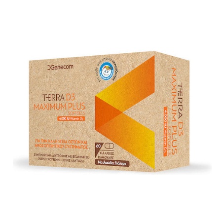 Genecom Terra D3 Maximum Plus 4.000IU Συμπλήρωμα για Ενίσχυση Ανοσοποιητικού Συστήματος και Καλή Υγεία Οστών 60 Κάψουλες