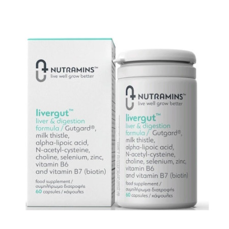 Nutramins Livergut Συμπλήρωμα Διατροφής Για Την Φυσιολογική Λειτουργία Του Ήπατος & Της Πέψης 60 κάψουλες