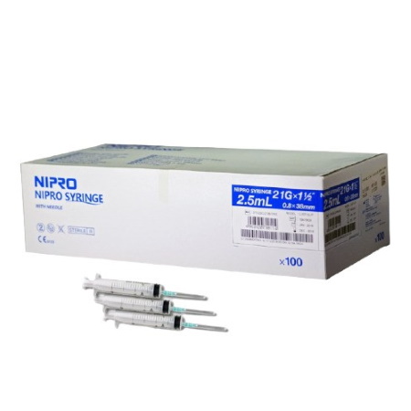 Nipro Σύριγγα Mε Bελόνα 2,5ml 21G 100 τεμάχια