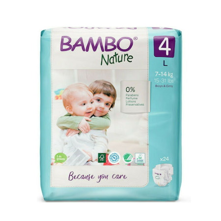 Bambo Nature Πάνες με Αυτοκόλλητο No 4 (7-14kg) 24 τεμάχια