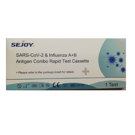 Sejoy Sars CoV-2 & Influenza A+B Antigen Combo Rapid Test Cassette Αυτοδιαγνωστικό Ρινικό Τεστ Ταχείας Ανίχνευσης Covid-19 & Γρίπης Α+Β 1 Τεμάχιο