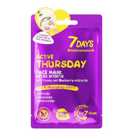7Days Active Thursday Sheet Mask Μάσκα για Ενυδάτωση & Λάμψη με Παιώνια & Μύρτιλο 28gr