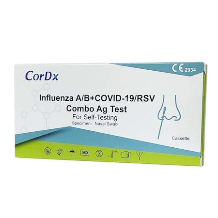 CorDX Influenza A/B & Covid-19/RSV Combo Αυτοδιαγνωστικό Τεστ Ταχείας Ανίχνευσης Αντιγόνων Covid-19 & Γρίπης με Ρινικό Δείγμα 1 τεμάχιο