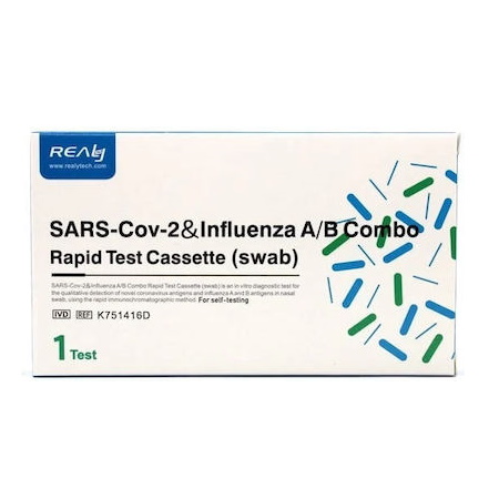 Realy SARS-Cov2 & Influenza A/B Combo Rapid Test Cassete Διαγνωστικό Τεστ Ταχείας Ανίχνευσης Αντιγόνων με Ρινικό Δείγμα 1 τεμάχιο