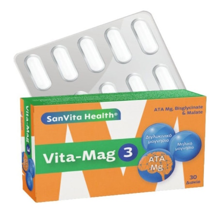 SanVita Health Vita-Mag 3 Συμπλήρωμα Διατροφής Τριών Ειδών Μαγνησίου 30 Δισκία