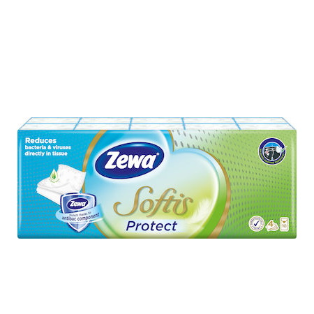 Zewa Softis Protect Αντιβακτηριδιακά 10 πακέτα τσέπης χαρτομάντιλα