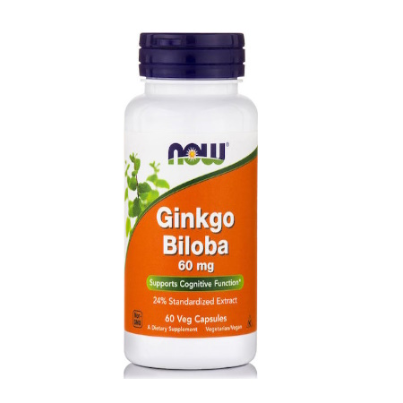 Now Foods Ginkgo Biloba 60mg Συμπλήρωμα Διατροφής Για Τον Εγκέφαλο και Την Μνήμη 60 Φυτικές Κάψουλες
