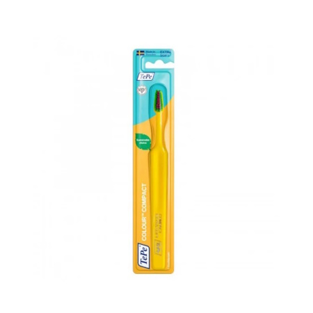 TePe Colour Compact Toothbrush Yellow Color With Green & Fuchsia Fibers Extra Soft Οδοντόβουρτσα Πολύ Μαλακής Σκληρότητας 1 τεμάχιο