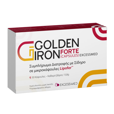 Excess Med Golden Iron Forte Συμπλήρωμα Διατροφής Σιδήρου 30 κάψουλες