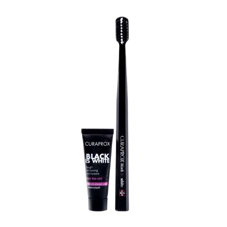 Curaprox Black is White Pack Οδοντόβουρτσα & Tough Whitening Toothpaste Λευκαντική Οδοντόκρεμα 8ml
