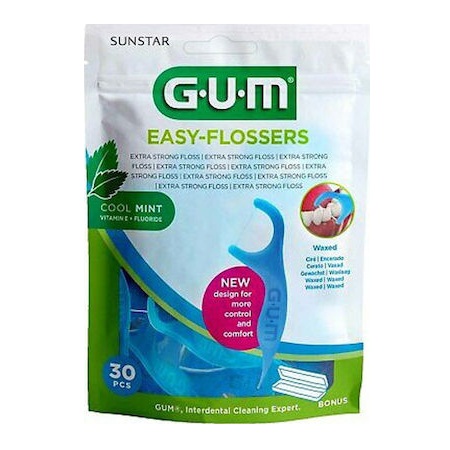 Gum Easy Flossers 890 Cool Mint Οδοντικό Νήμα σε Διχάλες Ελαφρώς Κερωμένο με Γεύση Μέντας 30 Τεμάχια