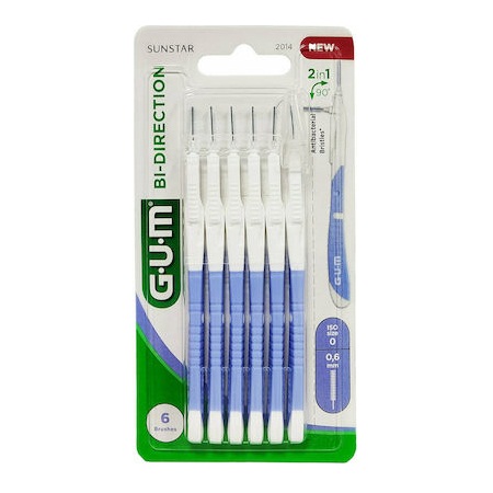 Gum Bi-Directional Ultra Fine Μεσοδόντια Βουρτσάκια για Αποτελεσματική Αφαίρεση της Πλάκας 0,6ppm Μωβ Χρώμα 6 Τεμάχια