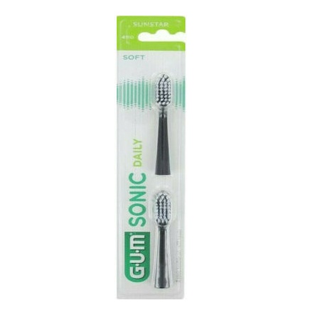 Gum 4110 Sonic Daily Refills Soft Black Ανταλλακτικές Κεφαλές για Ηλεκτρική Οδοντόβουρτσα Χρώμα Μαύρο 2 Τεμάχια