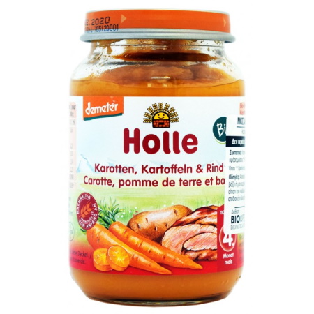 Holle Βρεφικό Γεύμα Μοσχαράκι,Πατάτα Και Καρότο Σε Βάζο 4m+ Χωρίς Γλουτένη 190gr