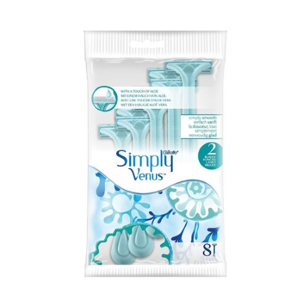 Gillette Simply Venus Ξυραφάκια Σώματος μιας Χρήσης με 2 Λεπίδες & Λιπαντική Ταινία Blue 8 τεμάχια