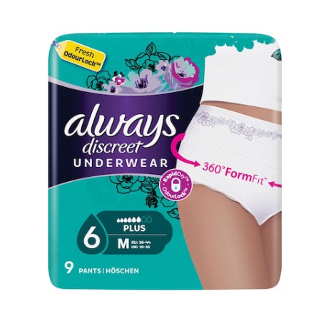 Always Discreet Pants Πάνες Βρακάκια για την Ακράτεια Μέγεθος No 6 Medium 9 Τεμάχια