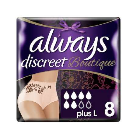 Always Discreet Boutique Pants Plus Εσώρουχα για την Ακράτεια Μέγεθος Large 8 Τεμάχια