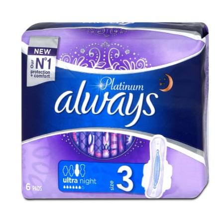Always Platinum Ultra Night Σερβιέτες για την Νύχτα Μέγεθος 3 6 Τεμάχια