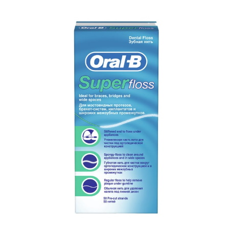 Oral B SuperFLoss Μεσοδόντιο Οδοντικό Νήμα με Σκληρό άκρο Σπογγώδεις νήμα 50m