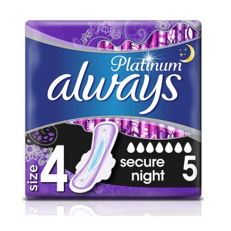 Always Platinum Ultra Secure Night Σερβιέτες για την Νύχτα με Φτερά Μέγεθος Νο4 5 Τεμάχια