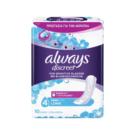 Always Discreet Long Size 4 Σερβιέτες για Ακράτεια 10 τεμάχια